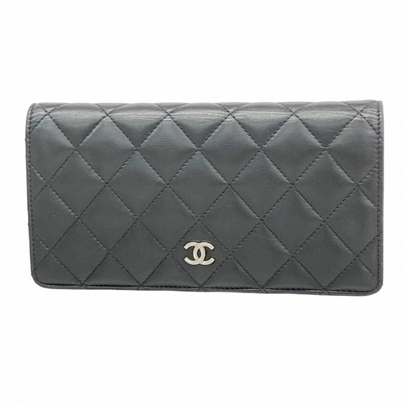 Chanel Matelasse Long Wallet, Lambskin, Black, Women's - Picture 1 of 10